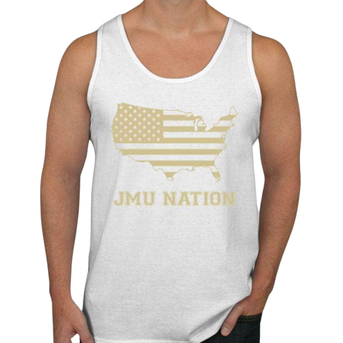 JMU Nation Men’s/Unisex Cotton Tank - S / WHITE W/GOLD
