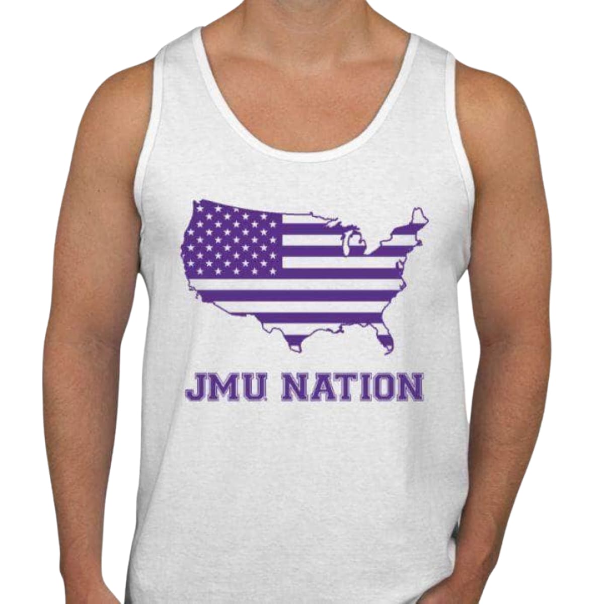 JMU Nation Men’s/Unisex Cotton Tank - S / WHITE W/PURPLE