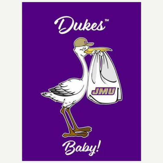 JMU New Baby Banner, Official JMU Baby Decor, Newborn Celebration Banner, 30x40 Inches, Silk Screen Printing, Fits Flag Pole, Licensed CLC Product