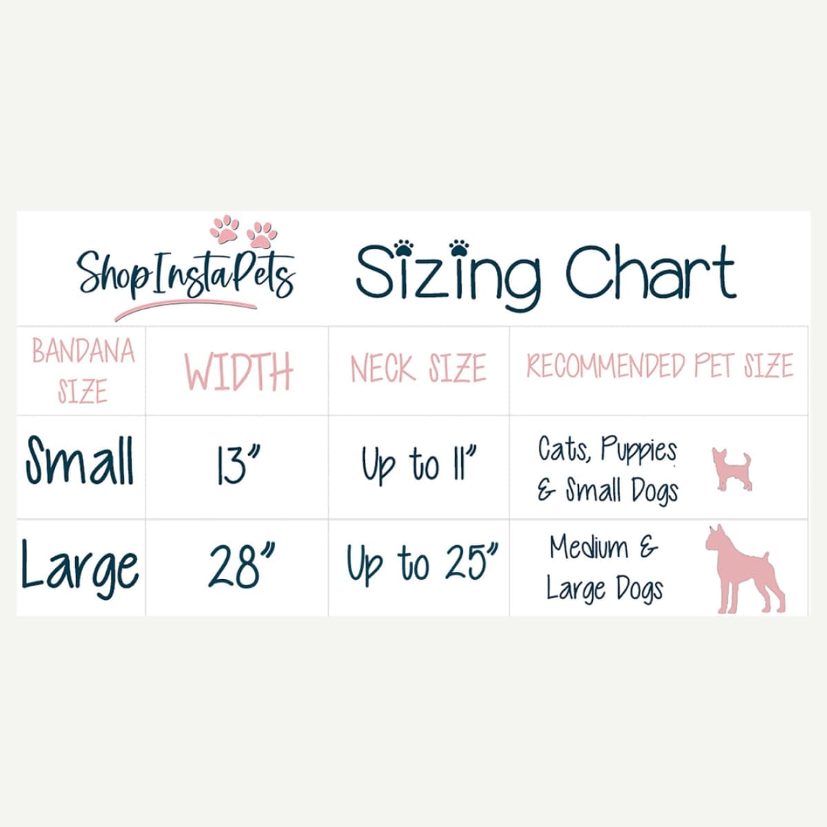 JMU PET BANDANA SIZING CHART SMALL AND LARGE