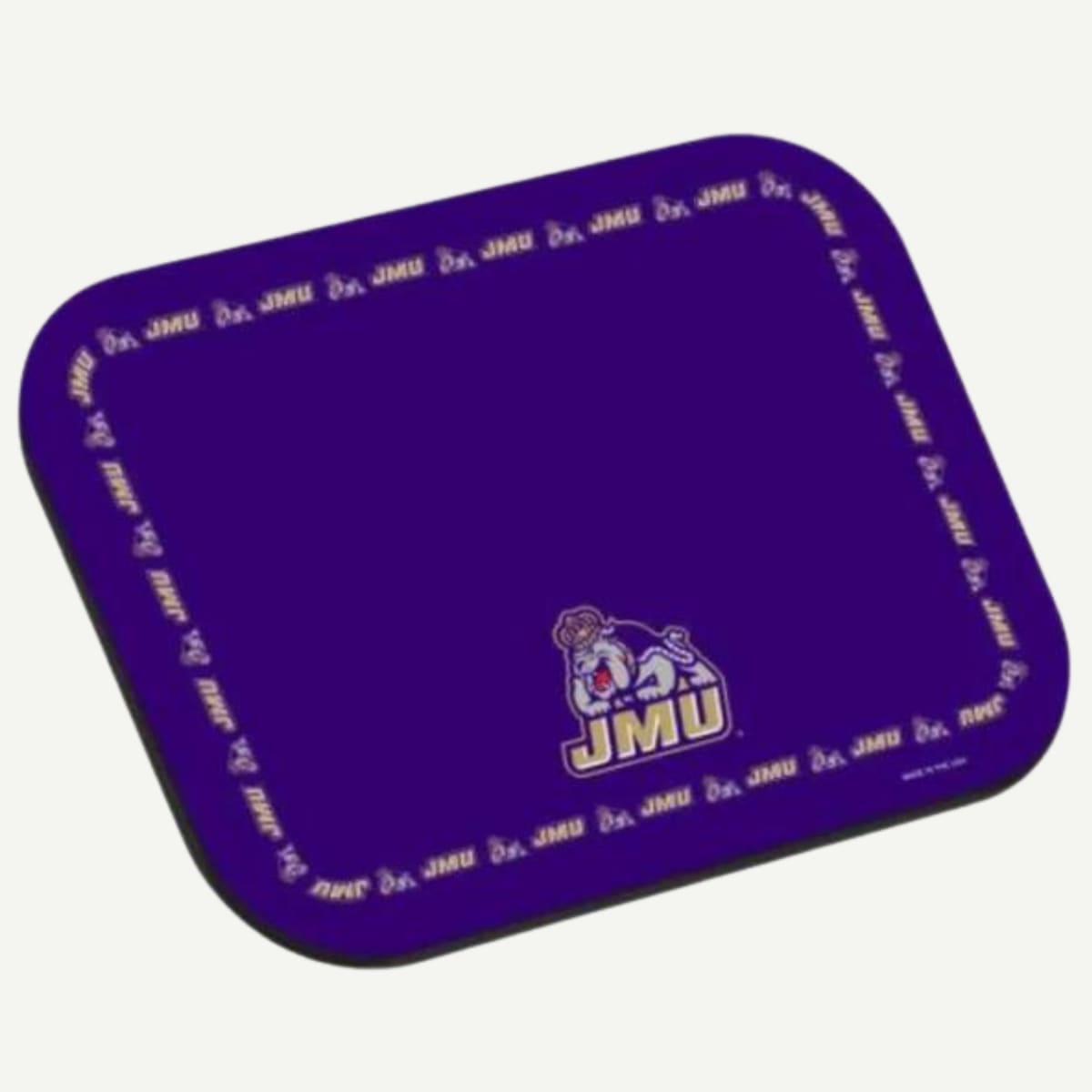 JMU Pet Placemat, Non-Skid Mat, Dog Bowl Mat, Cat Bowl Mat, Rubber-Backed Polyester, Easy to Clean, Machine Washable, Tailgate Mat, Table Placemat, Official JMU Product, 12.5 x 17 Inches, Made in USA