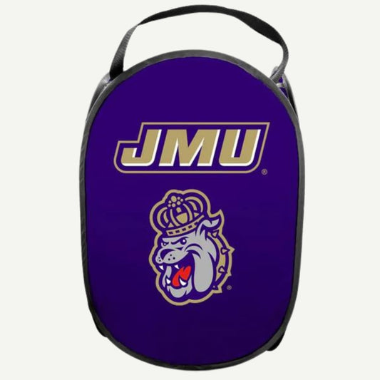 JMU Portable Trash Can/Laundry Basket, college essential, JMU logo, durable laundry basket