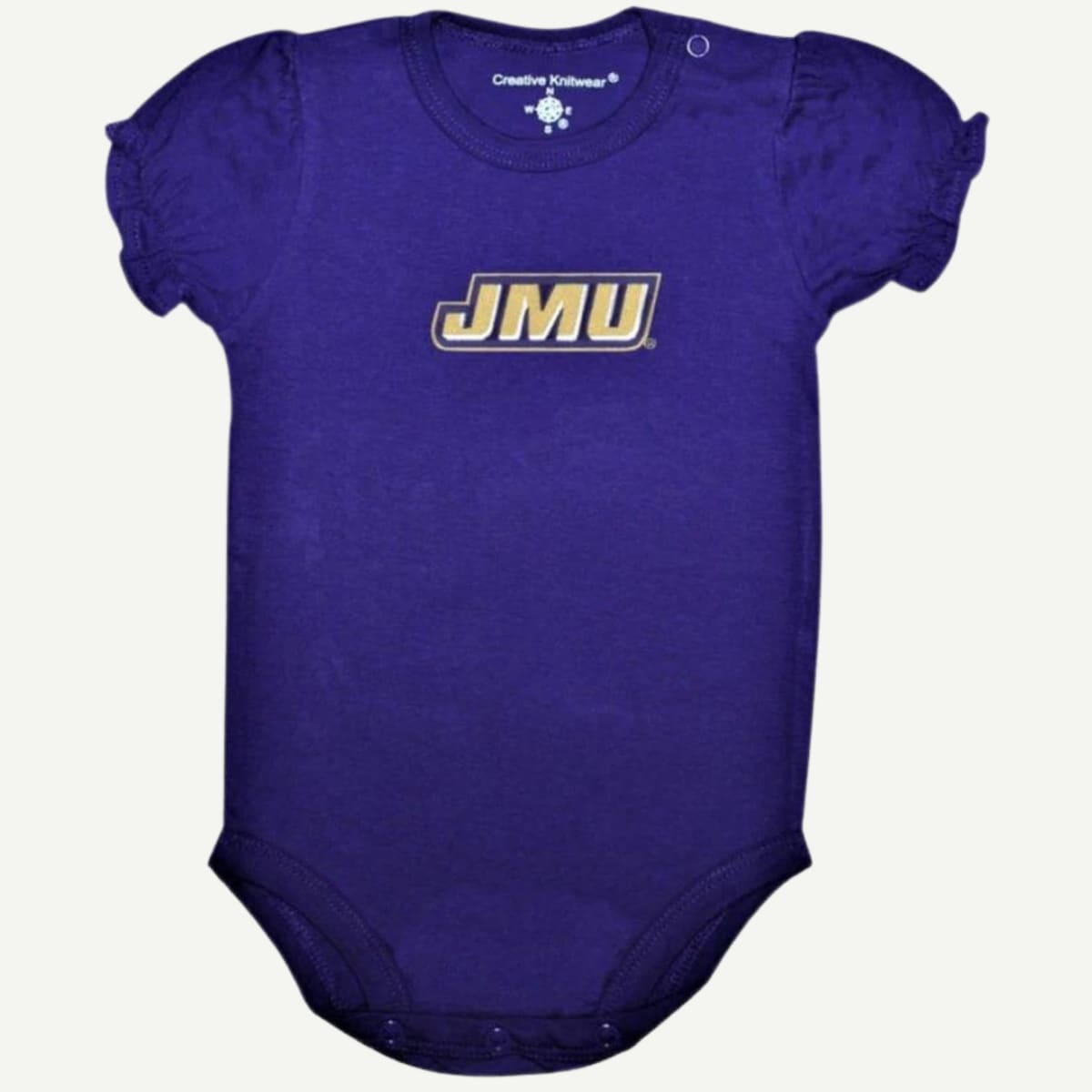 JMU Puff Sleeve Infant Bodysuit, Embroidered Logo, Official JMU Baby Apparel, Premium Cotton, Ruffled Sleeve, Three Snap Closure, Sizes 0-3 Months to 12 Months, Baby Shower Gift