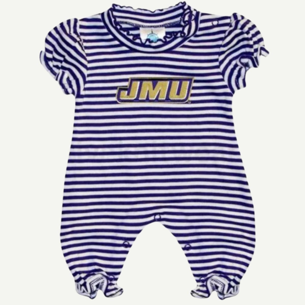 JMU Puff Sleeve Romper, Infant Bodysuit, Premium Cotton Romper, Cute Striped Pattern, Puff Sleeves, Newborn to 12 Months Sizes, Official JMU Infant Apparel, Baby Clothing, Team Spirit Romper