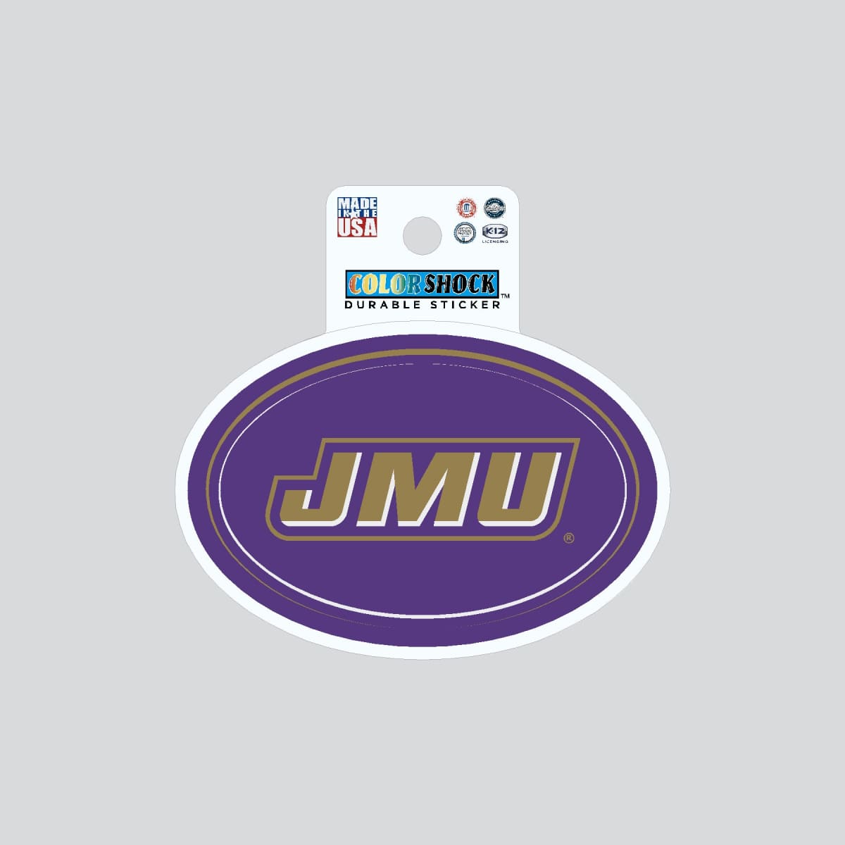 Stylish oval sticker in JMU purple.