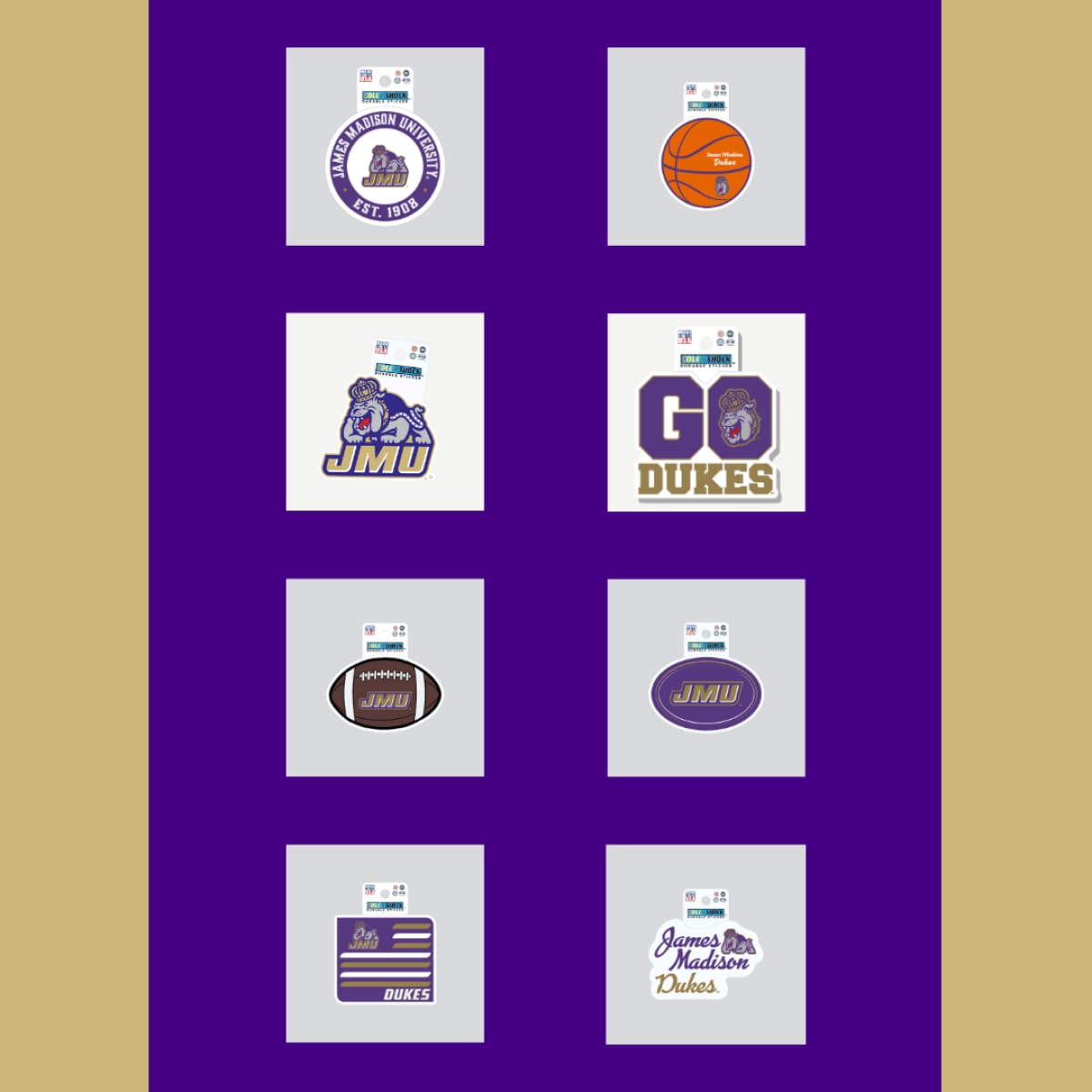 Show your Dukes pride with our exclusive JMU Stickers! Perfect for laptops, water bottles, notebooks, or any surface that needs a touch of JMU spirit. 