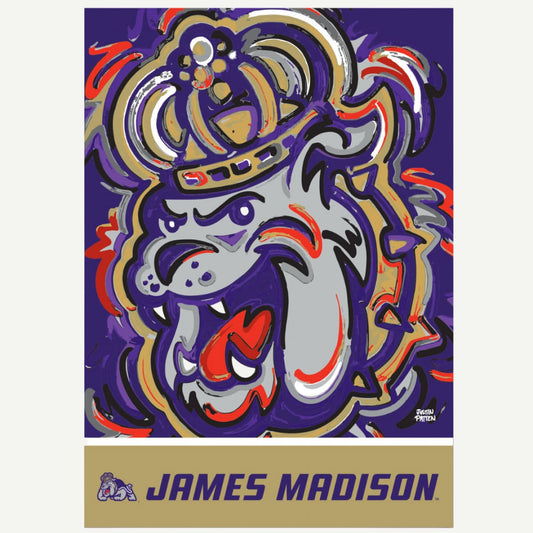 JMU Suede Garden Flag/banner – Featuring Duke Dog and vibrant JMU colors, designed by artist Justin Patten. Perfect for year-round school spirit.