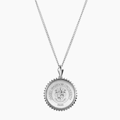 Close-up of JMU Sunburst Necklace, chic pendant design, Kyle Cavan Jewelry, university crest pendant