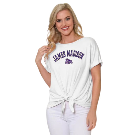 JMU Tia Tie-Front Tee - White Out Shirt - IN STOCK - XS