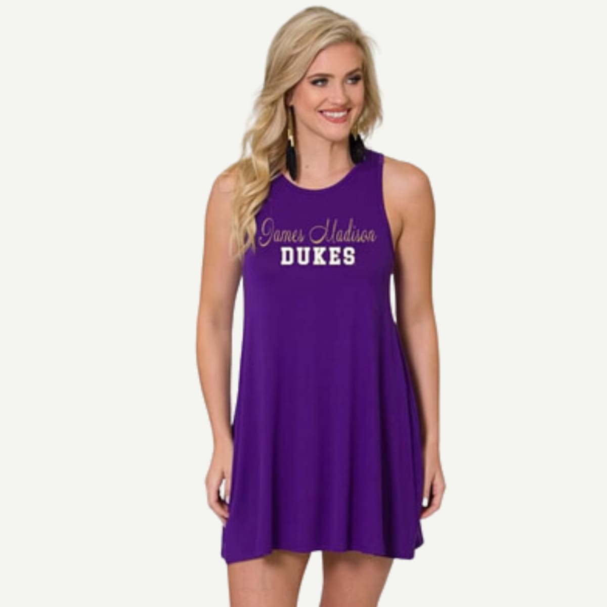 JMU Tori Tank Dress, Game Day Fashion, Scoop Neck, Tent Silhouette, Purple Nation, Women's Apparel, Sizes XS-2XL