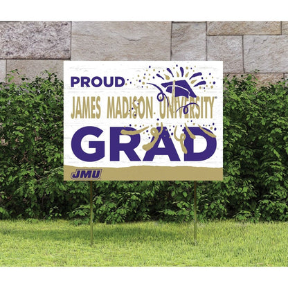 Close-up of JMU Grad Sign, durable yard sign, metal stakes included, reusable for future grads