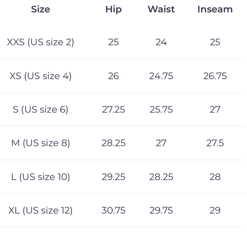 Leggings Size Guide