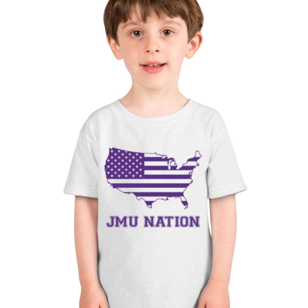 JMU Toddler Short Sleeve Cotton T-Shirt, 100% Fine Jersey Cotton, Ribbed Collar, Shoulder-to-Shoulder Taping, EasyTear™ Label, Double-Needle Sleeves, Comfortable and Durable- 2T / WHITE W/PURPLE LOGO