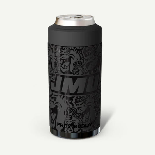 Black can cooler with brand logo on a white background