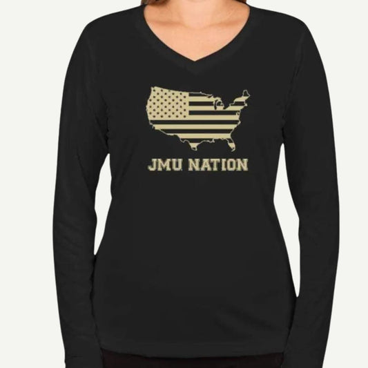 JMU Nation Women's Long Sleeve T-Shirt, Premium Cotton Shirt, Purple Nation Apparel-black