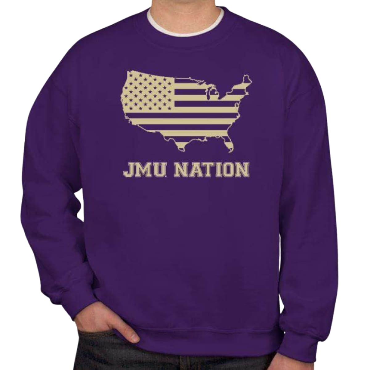 JMU NATION Durable Youth Sweatshirt, 50% Cotton 50% Polyester Blend, 8 Ounce Fabric, High-Stitch Density for Printing, Ribbed Collar Cuffs and Waistband, Double-Needle Seams, Seamless Body, Concealed Cuff Seam- S / PURPLE